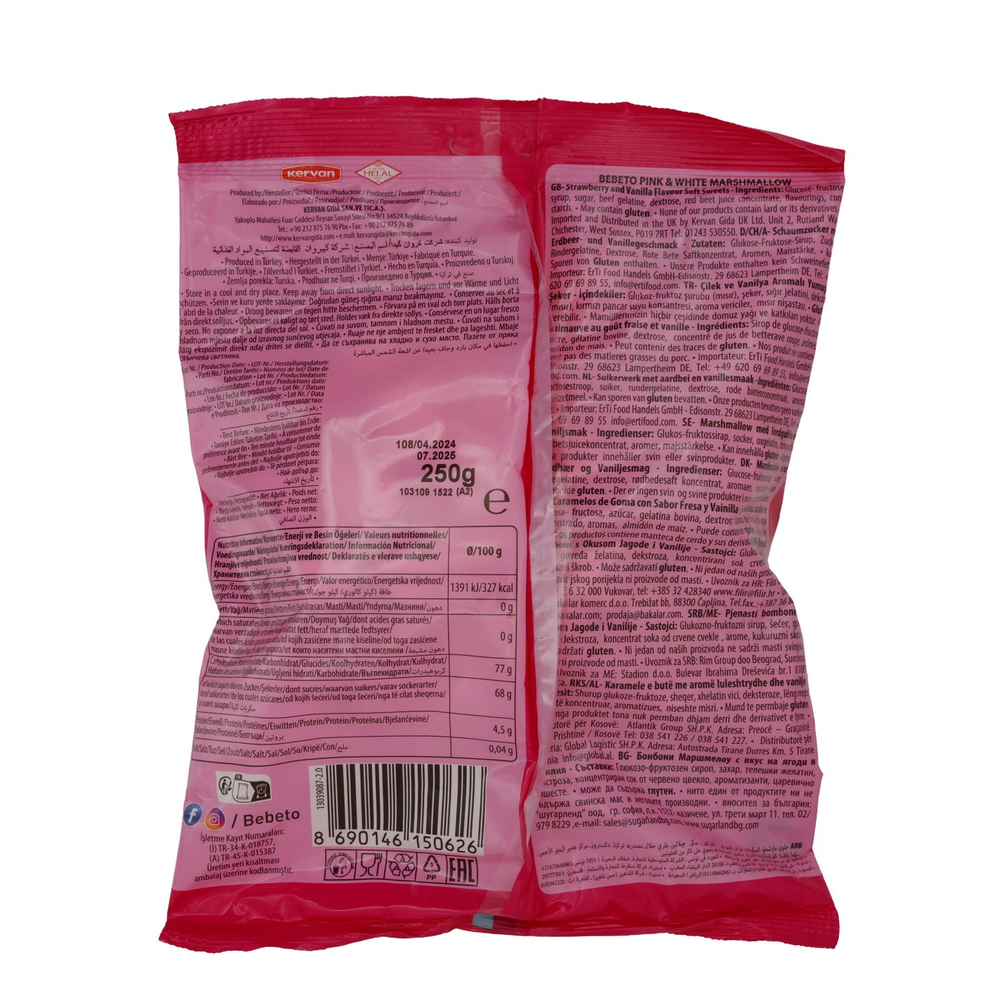 Marshmallows Bebeto Pink & White | Süßigkeit | mit Erdbeergeschmack | 250 g