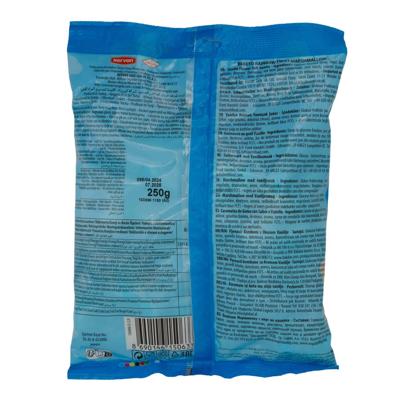 Marshmallows Bebeto Rainbow Twist | Süßigkeit | mit Vanillegeschmack | 250 g