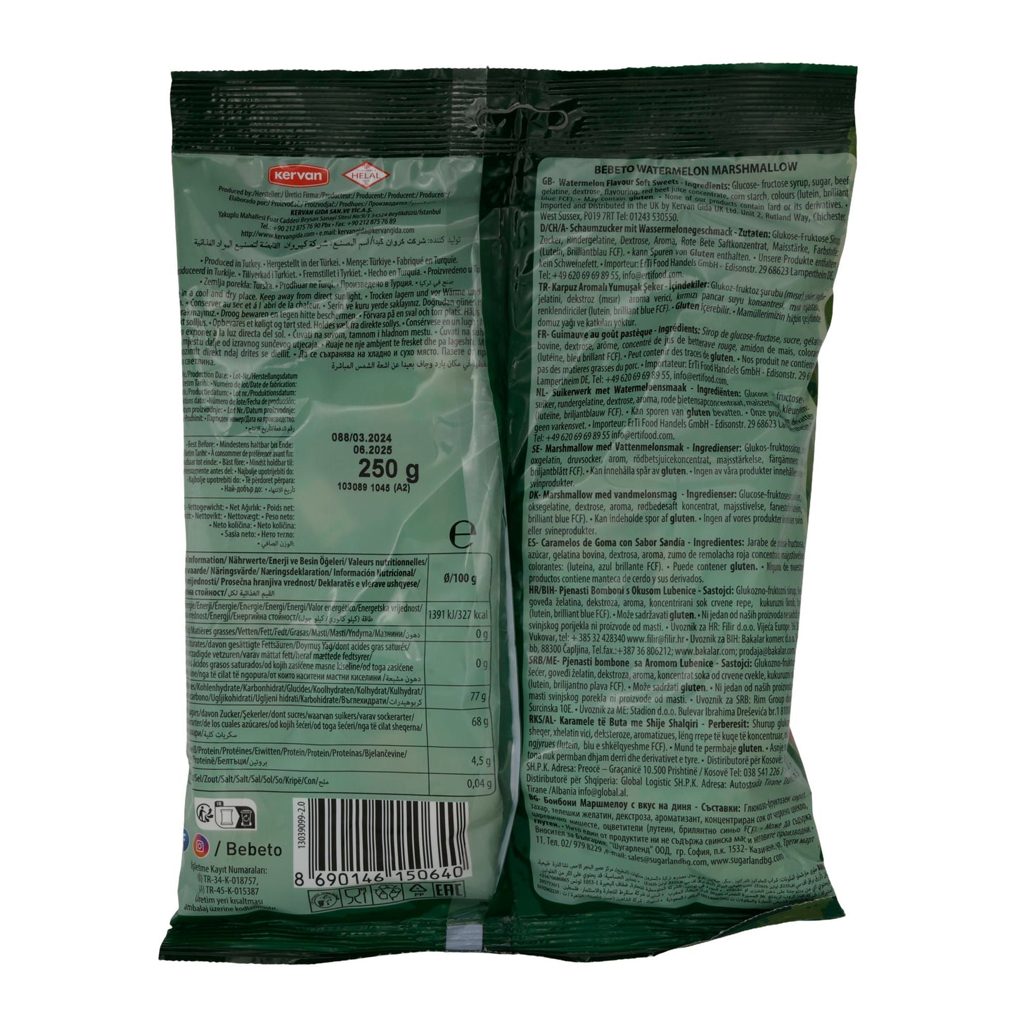 Bebeto Watermelon Marshmallows | Süßigkeiten | mit Wassermelonengeschmack | 250 g BEBETO