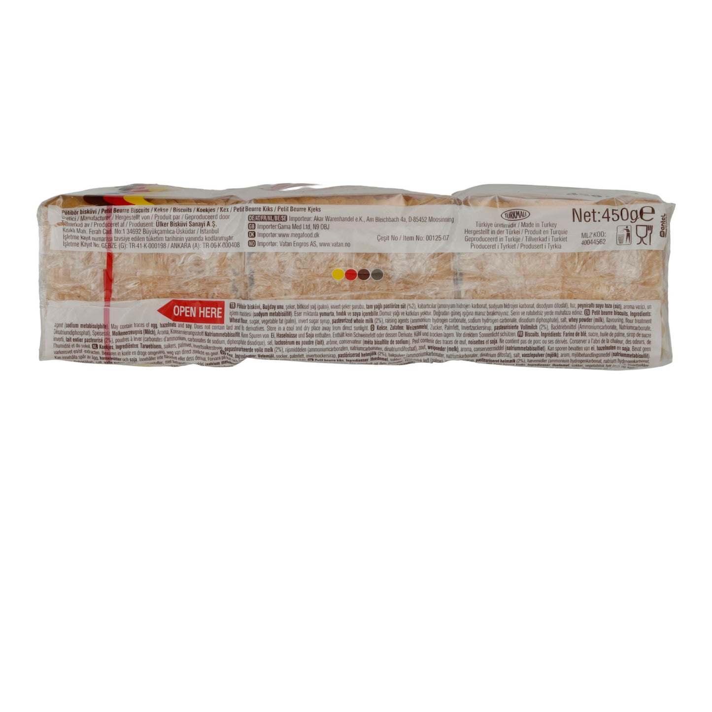 Kekse Ülker | Gebäck | Butterkekse mit Milch im 3ér Pack | 450 g