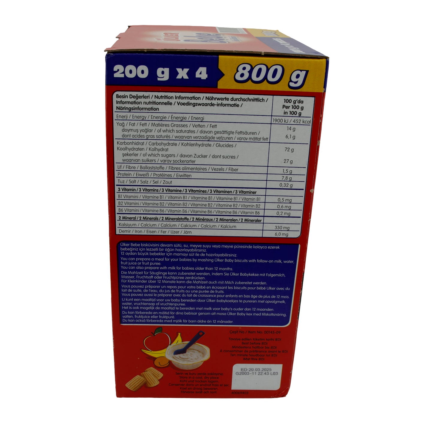 Babykoekjes Ülker | Bebe Koekjes | Zacht, voor baby's vanaf 6 maanden | 800 g (4 x 200 g)