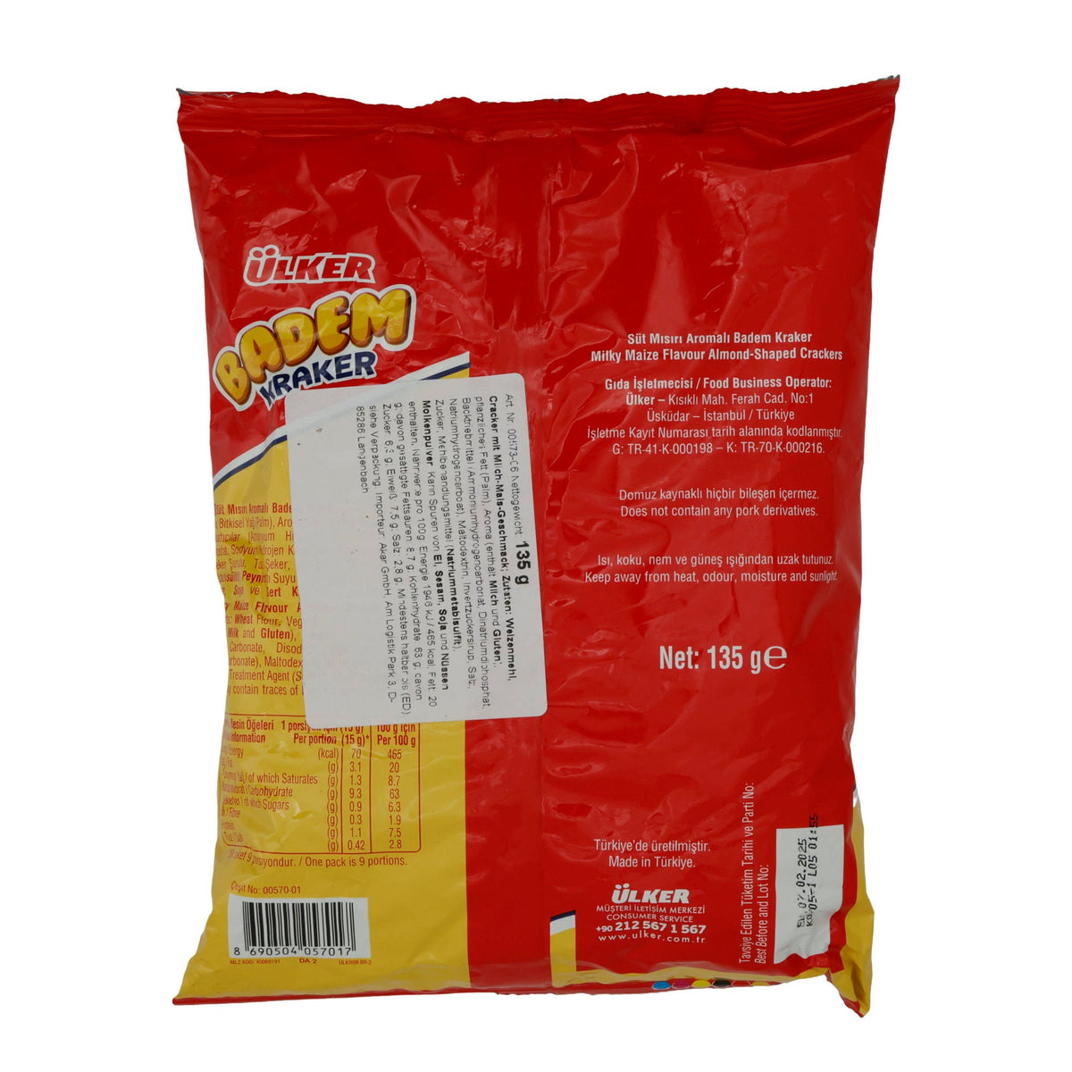 Cracker Ülker | Badem Cracker | Süt Mısır Aromalı Badem Şekli | 135 g UELKER