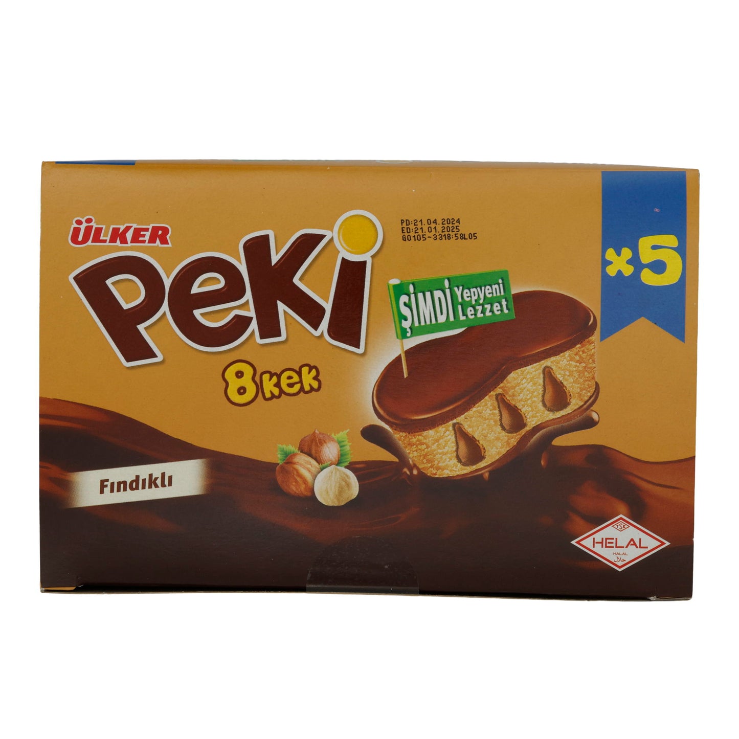 Torta alla nocciola Ülker | Peki 8 Cake | Morbida, con gocce di cioccolato | Confezione da 5 | 210g