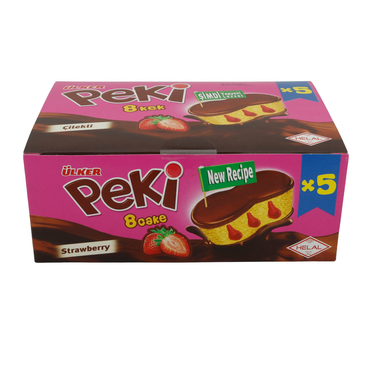 Kuchen Ülker | Peki 8 Cake | mit Erdbeerfüllung und Schokoladenglasur | 5er Pack 210g UELKER