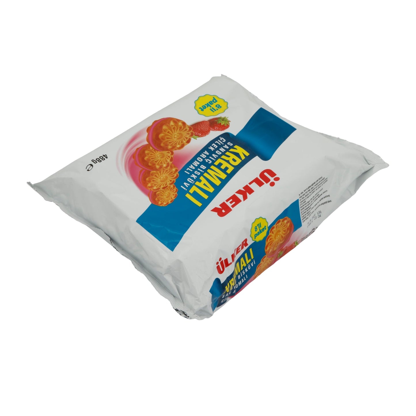 Kekse Ülker | Kremalı Erdbeer-Sandwichkekse | Knusprige Kekse mit fruchtiger Erdbeercreme | 8er Pack – 488 g