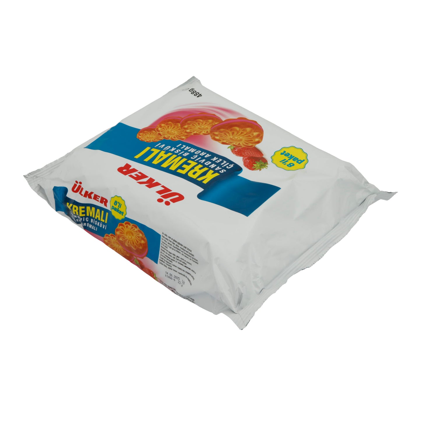 Kekse Ülker | Kremalı Erdbeer-Sandwichkekse | Knusprige Kekse mit fruchtiger Erdbeercreme | 8er Pack – 488 g