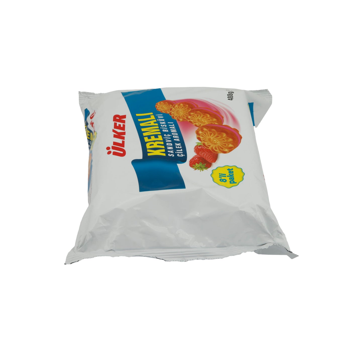 Kekse Ülker | Kremalı Erdbeer-Sandwichkekse | Knusprige Kekse mit fruchtiger Erdbeercreme | 8er Pack – 488 g