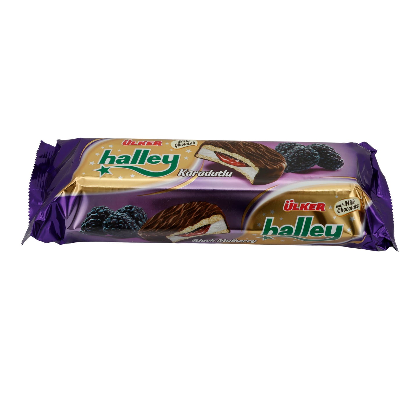 Biscotti doppi Ülker | Halley al gelso nero | Con ripieno di mora e cioccolato al latte | 235 g