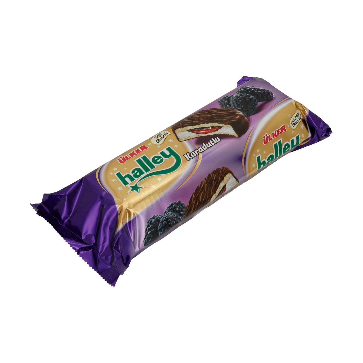 Biscotti doppi Ülker | Halley al gelso nero | Con ripieno di mora e cioccolato al latte | 235 g