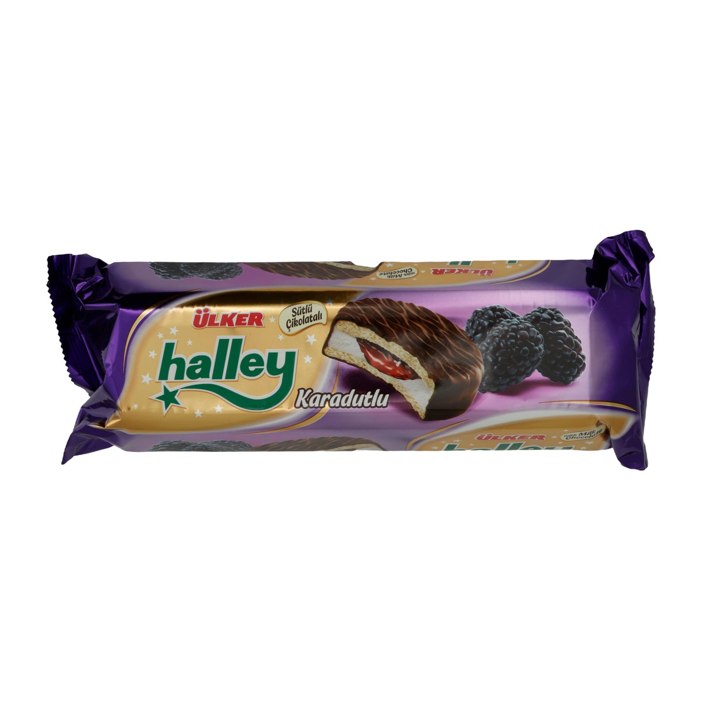 Biscotti doppi Ülker | Halley al gelso nero | Con ripieno di mora e cioccolato al latte | 235 g