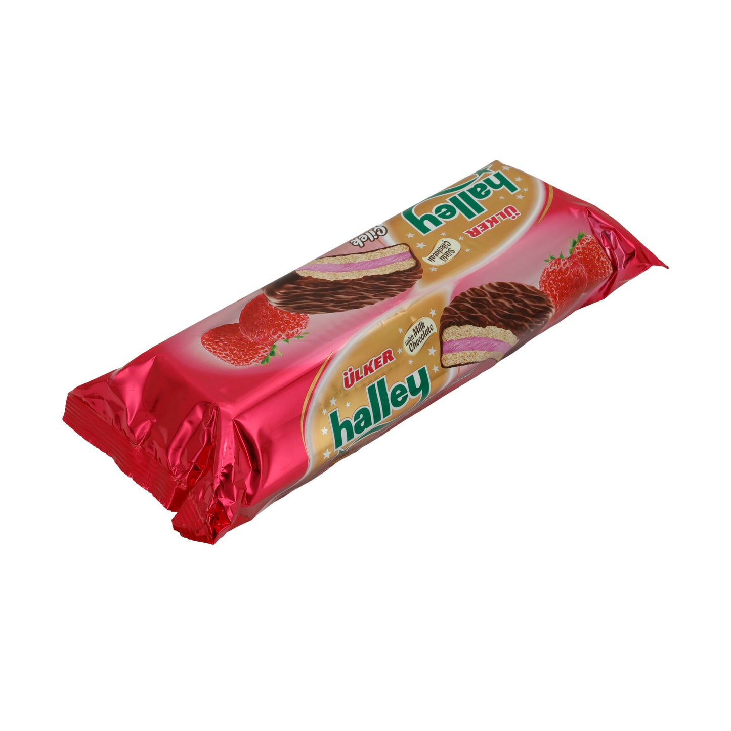 Marshmallow-Waffel Ülker Halley | Çilek Aromalı | Çilek aroması ile, sütlü çikolataya sarılmış | 240g
