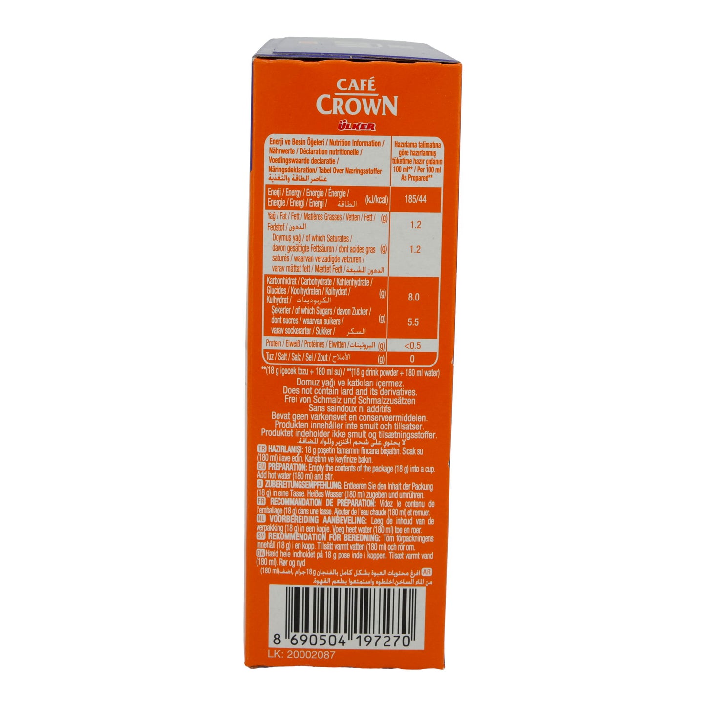Instantkoffie Ülker | Café Crown 3in1 Hazelnoot | Met melkpoeder & suiker, 10 stuks | 180 g
