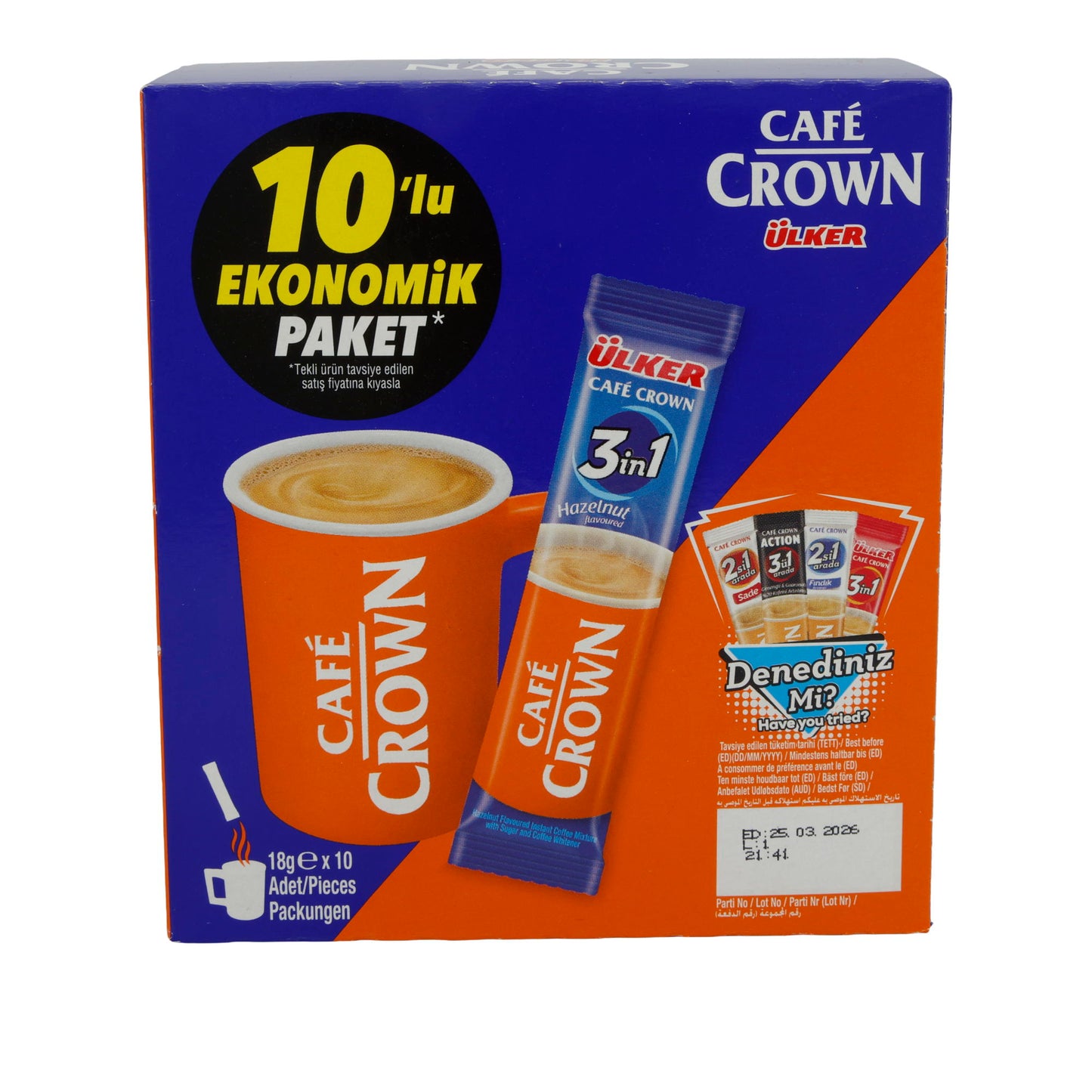 Instantkoffie Ülker | Café Crown 3in1 Hazelnoot | Met melkpoeder & suiker, 10 stuks | 180 g