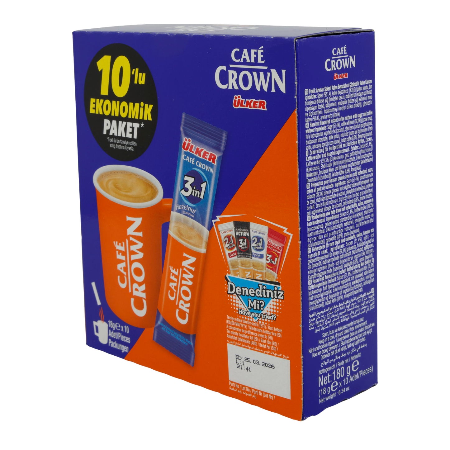 Instantkoffie Ülker | Café Crown 3in1 Hazelnoot | Met melkpoeder & suiker, 10 stuks | 180 g