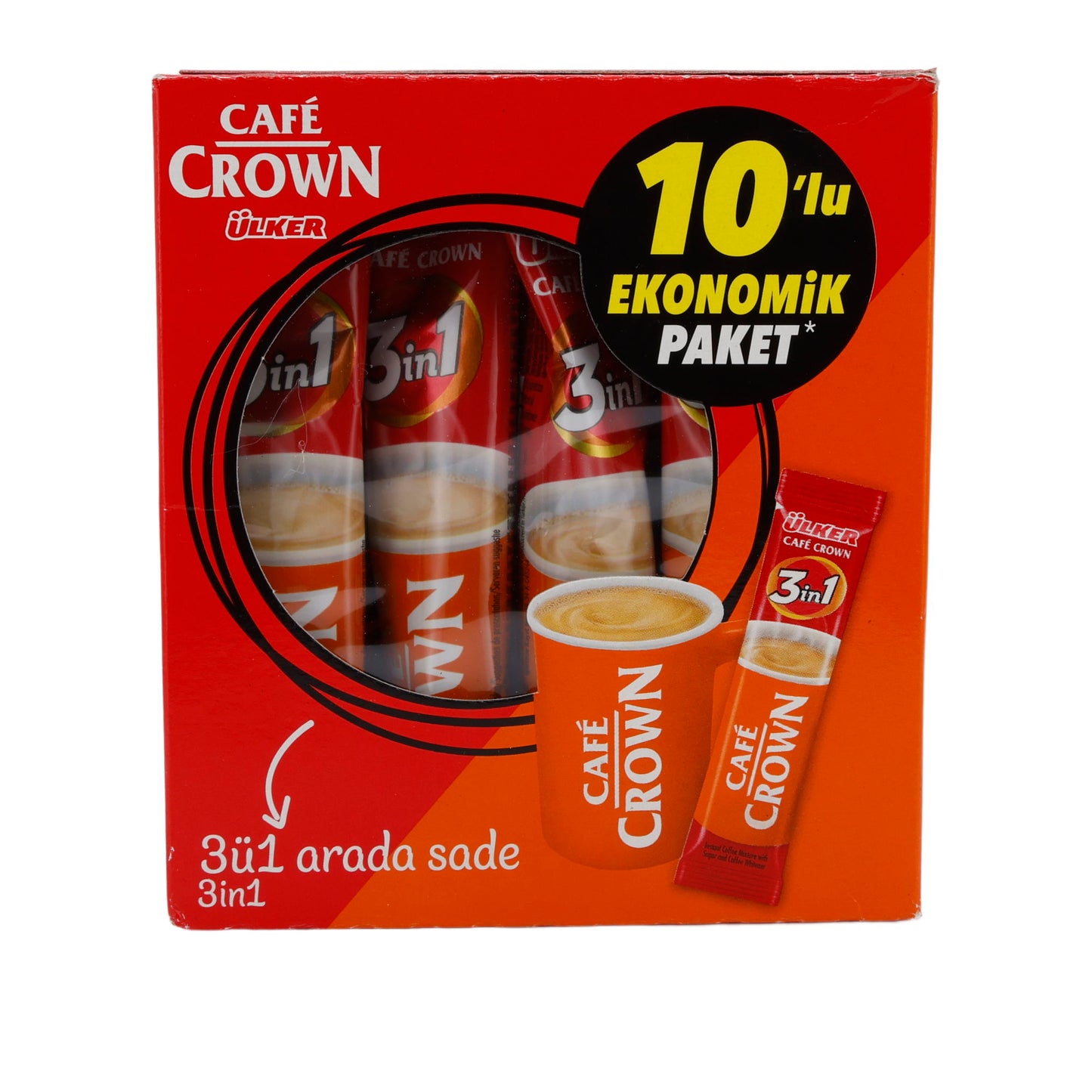 Instantkaffee Ülker | Café Crown 3 in 1 | Mit Milchpulver & Zucker, 10er Pack | 180 g