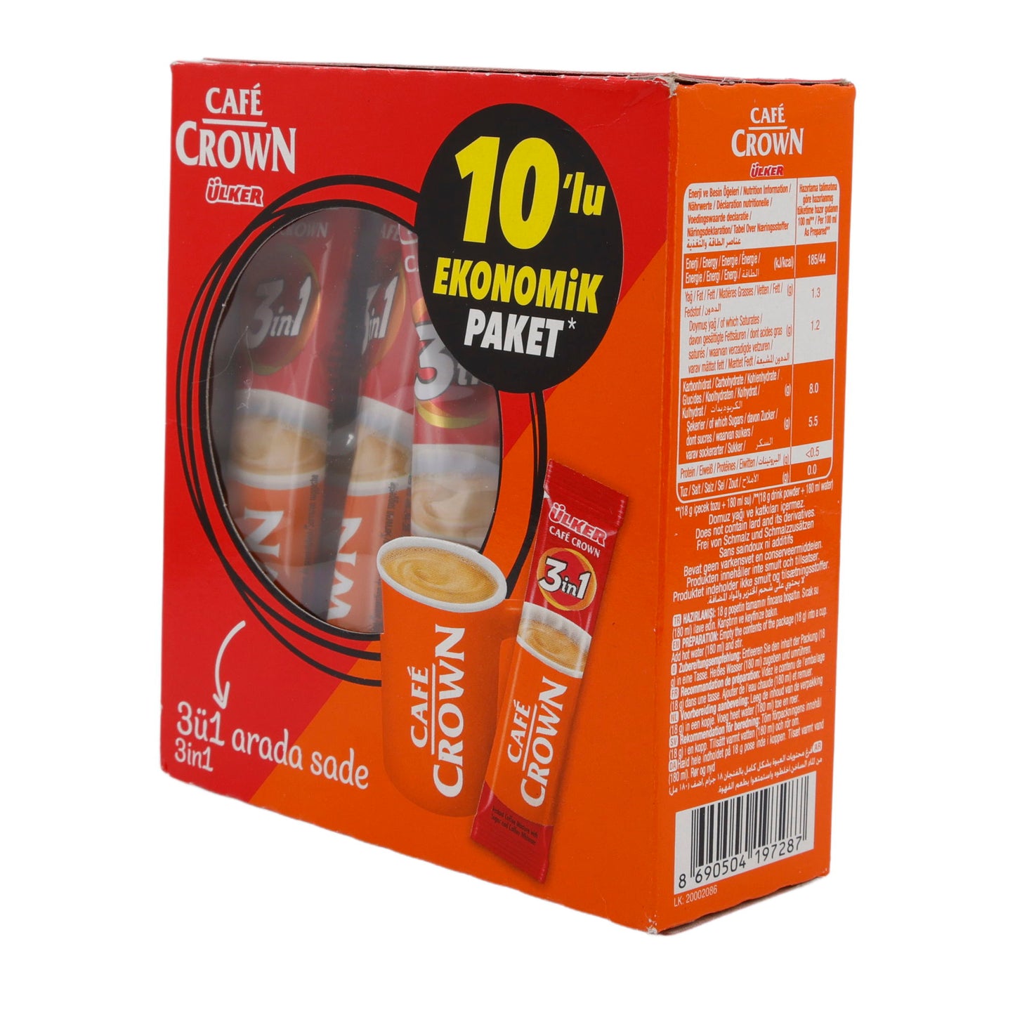 Instantkaffee Ülker | Café Crown 3 in 1 | Mit Milchpulver & Zucker, 10er Pack | 180 g