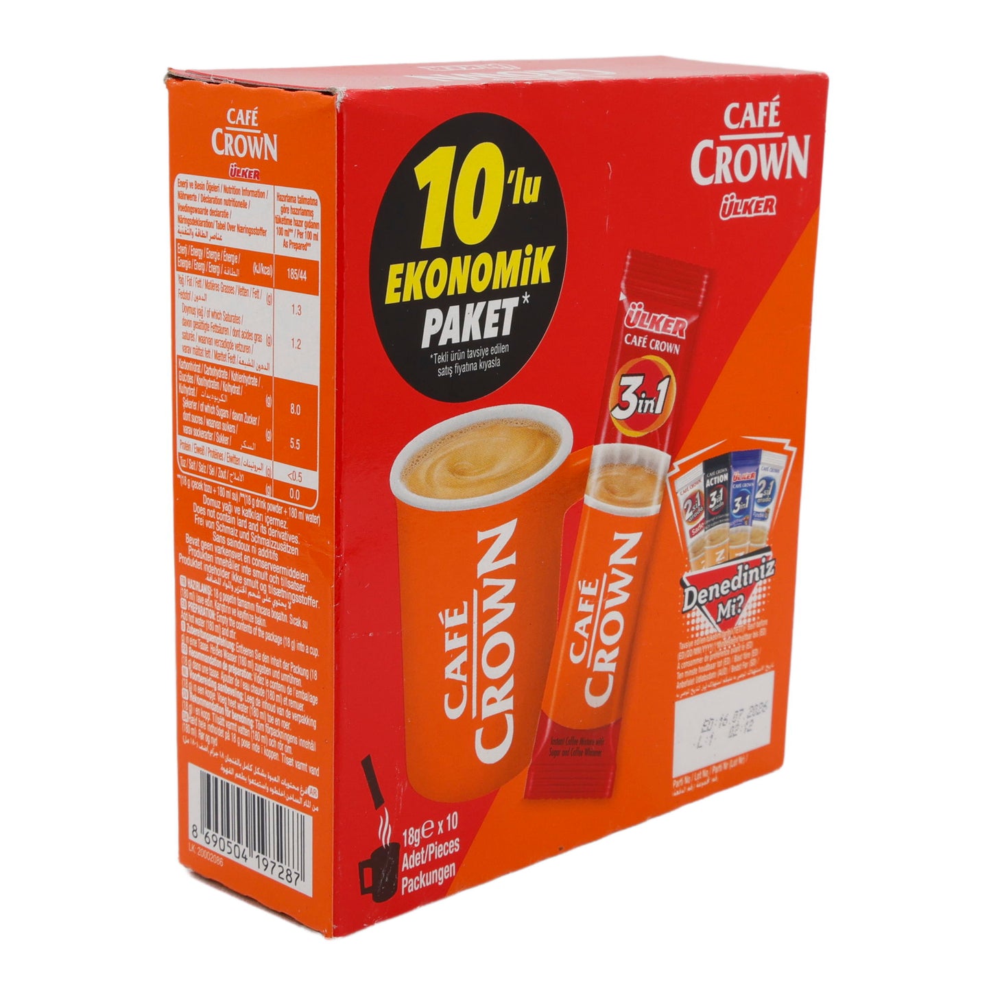 Instantkaffee Ülker | Café Crown 3 in 1 | Mit Milchpulver & Zucker, 10er Pack | 180 g