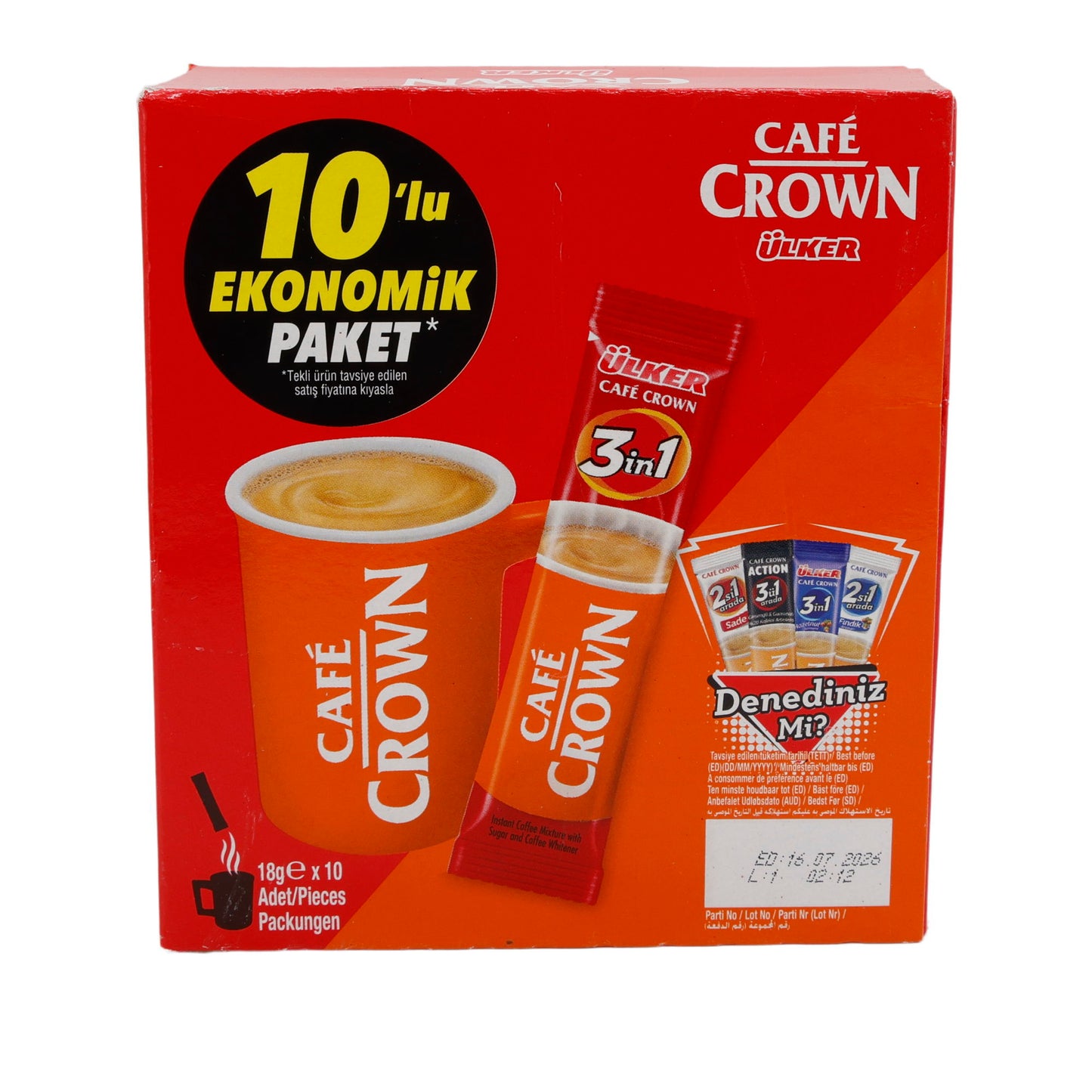 Instantkaffee Ülker | Café Crown 3 in 1 | Mit Milchpulver & Zucker, 10er Pack | 180 g