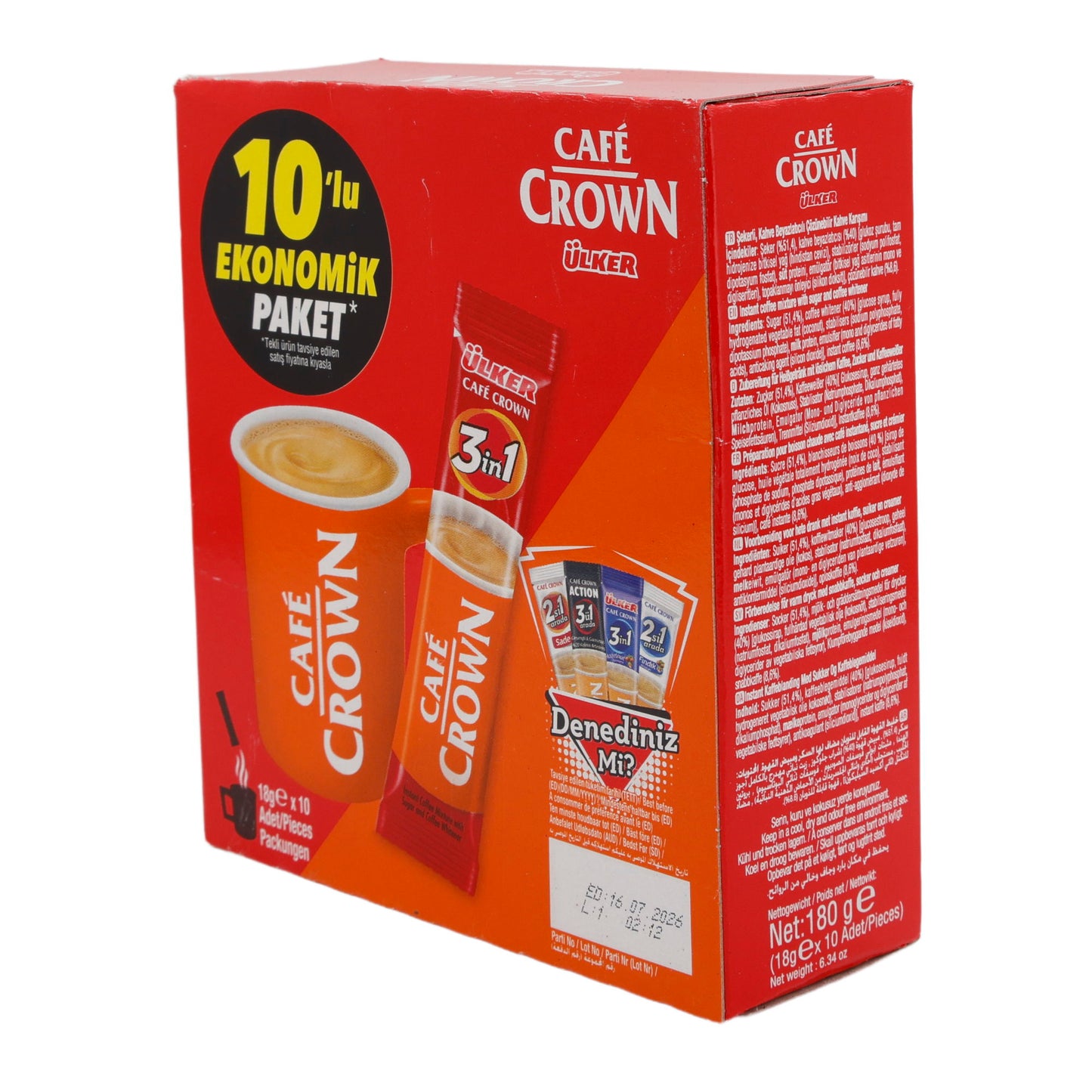 Instantkaffee Ülker | Café Crown 3 in 1 | Mit Milchpulver & Zucker, 10er Pack | 180 g