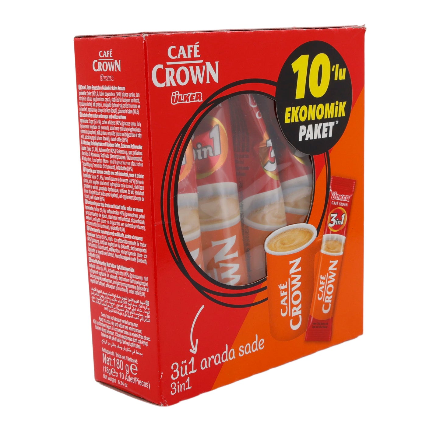 Instantkaffee Ülker | Café Crown 3 in 1 | Mit Milchpulver & Zucker, 10er Pack | 180 g