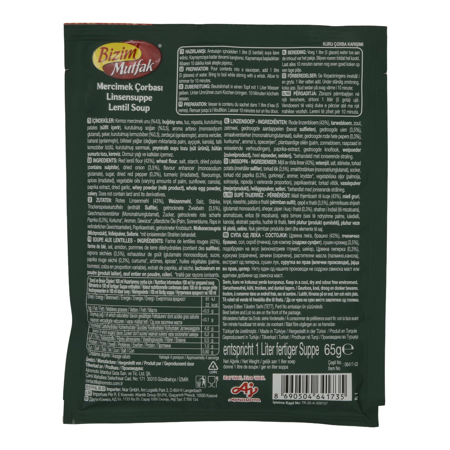 Linsensuppe Bizim Mutfak | Mercimek Çorbası | Aromatisch, fein gewürzt | 65 g BIZIM MUTFAK