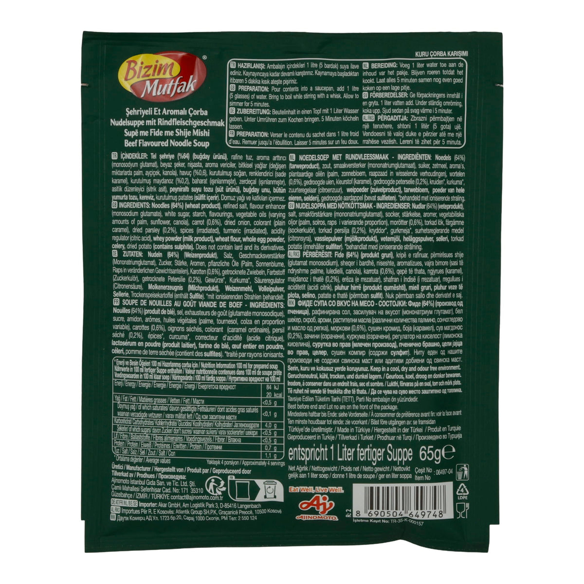 Suppe Bizim Mutfak | Nudelsuppe mit Rindfleischgeschmack | Würzige türkische Şehriye Çorbası | 65 g BIZIM MUTFAK