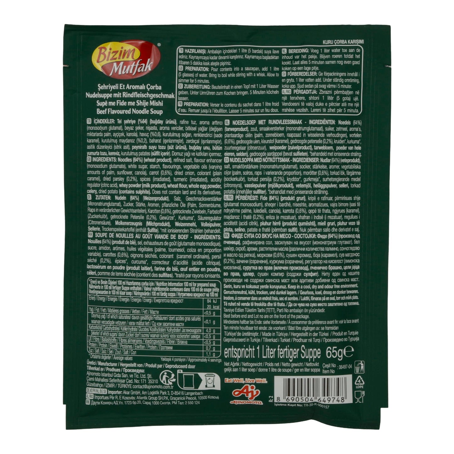 Suppe Bizim Mutfak | Nudelsuppe mit Rindfleischgeschmack | Würzige türkische Şehriye Çorbası | 65 g BIZIM MUTFAK