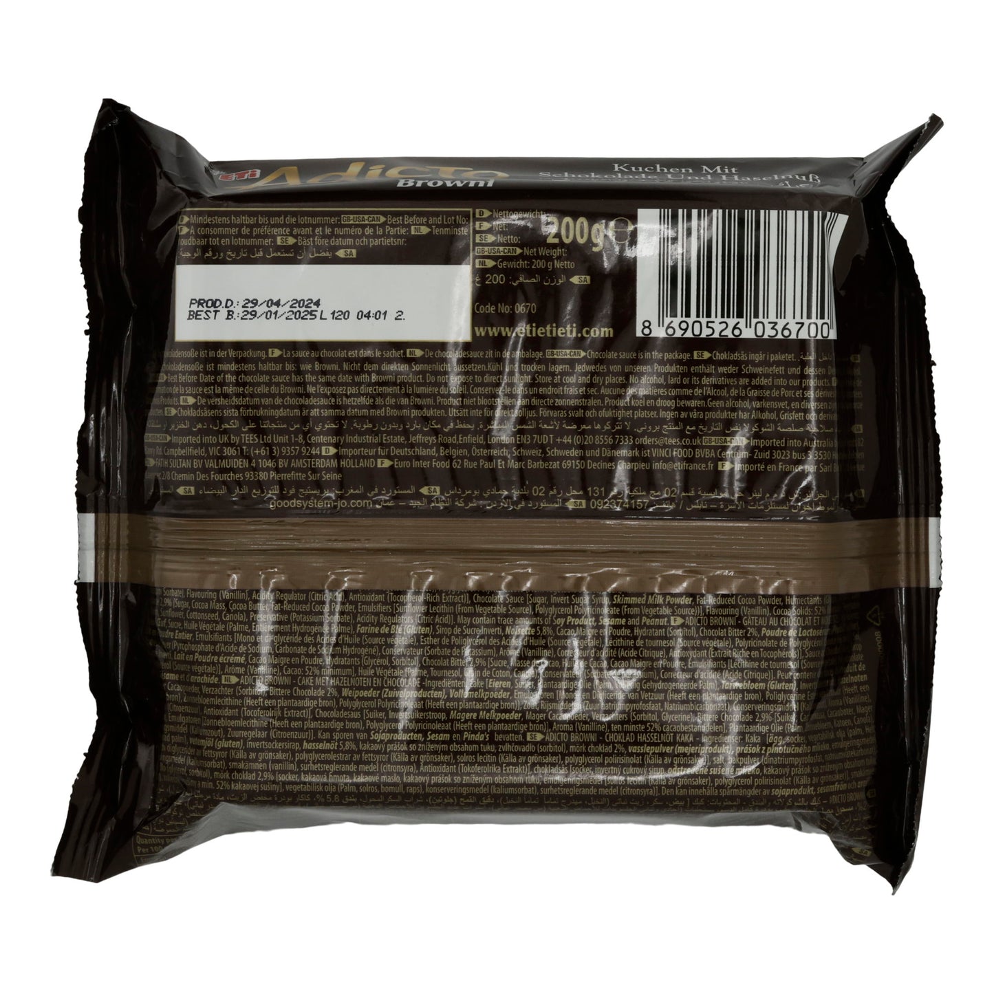 Brownie Eti Adicto | Schokoladenkuchen | Mit Haselnüssen und Schokoladensauce | 200 g