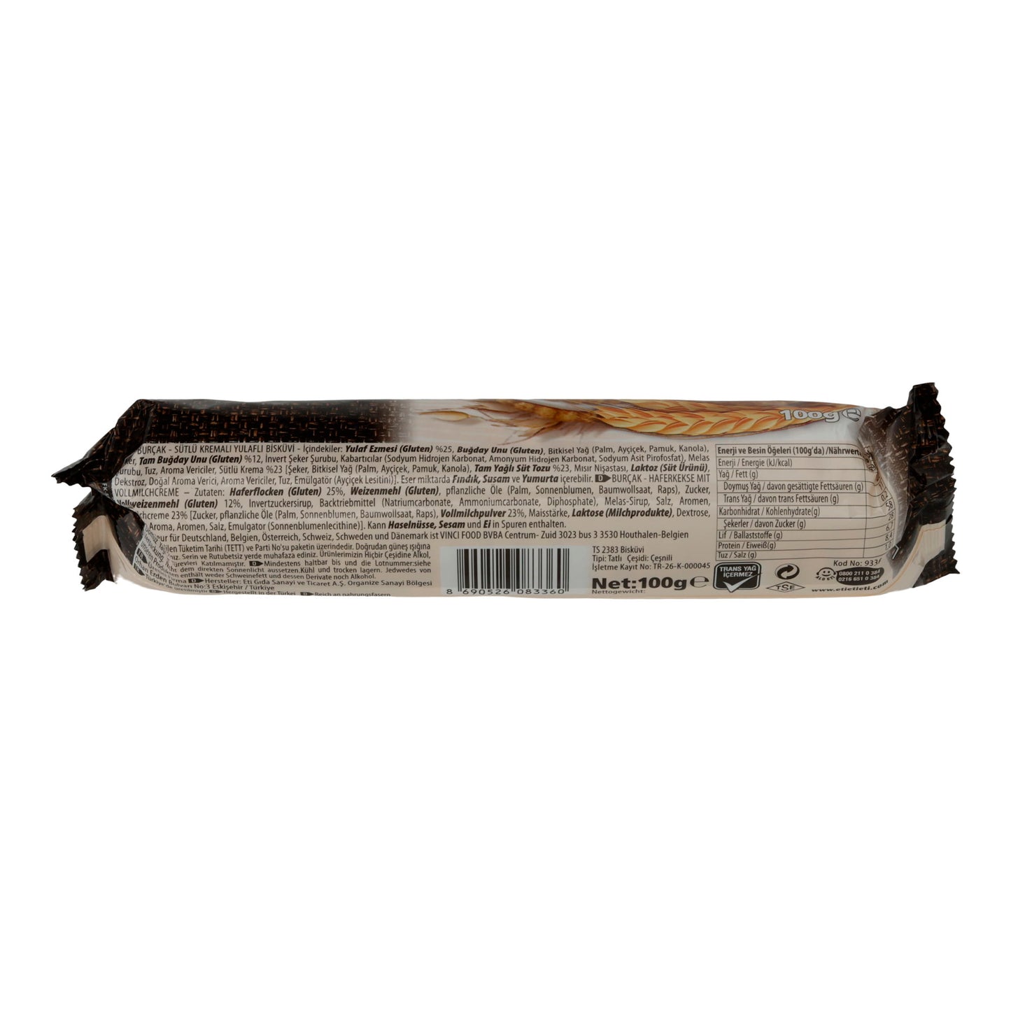 Biscotti d'avena Eti | Burçak con crema al latte | Croccanti, con crema al latte | 100 g