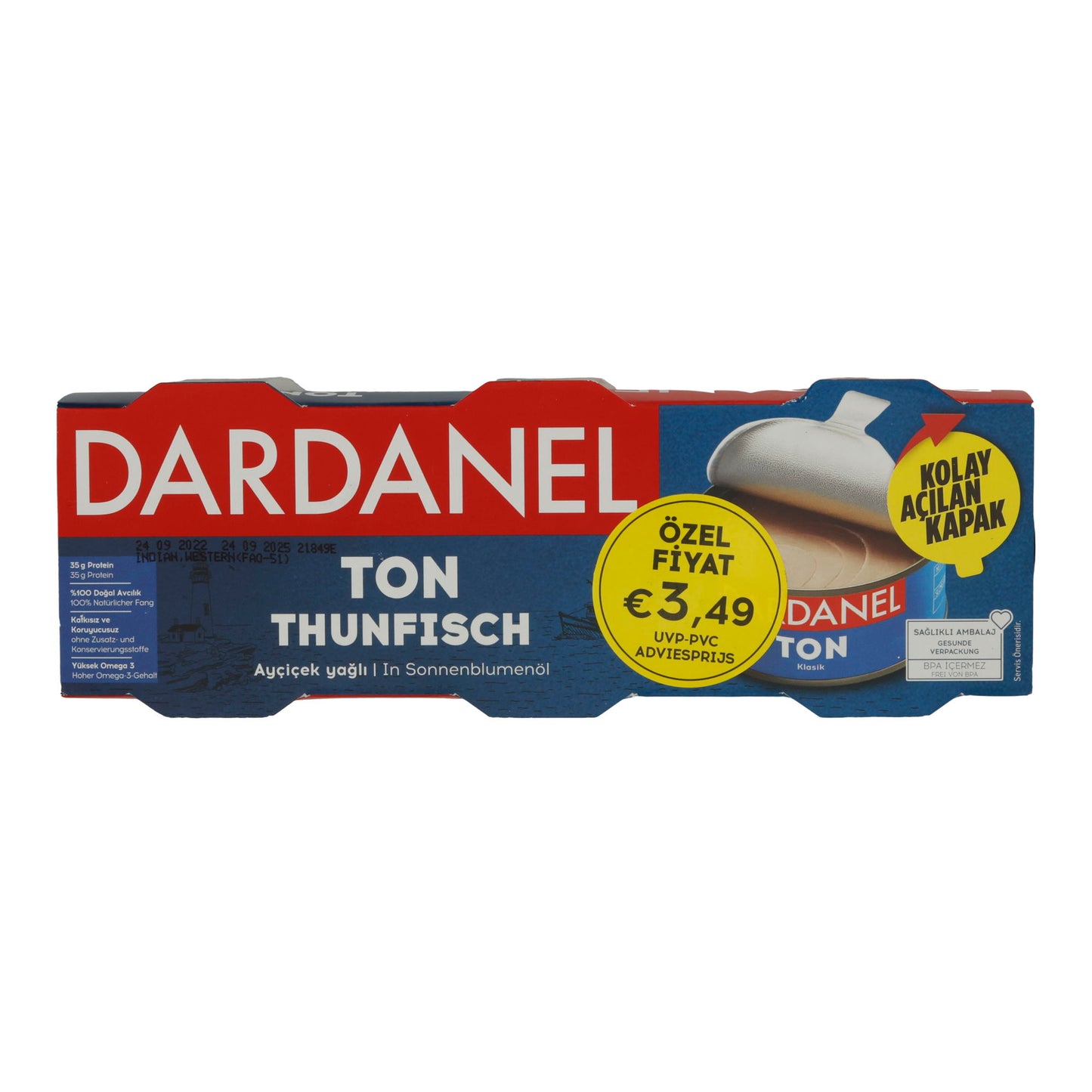Thunfisch Dardanel | In Sonnenblumenöl | 3 x 75 g Packung