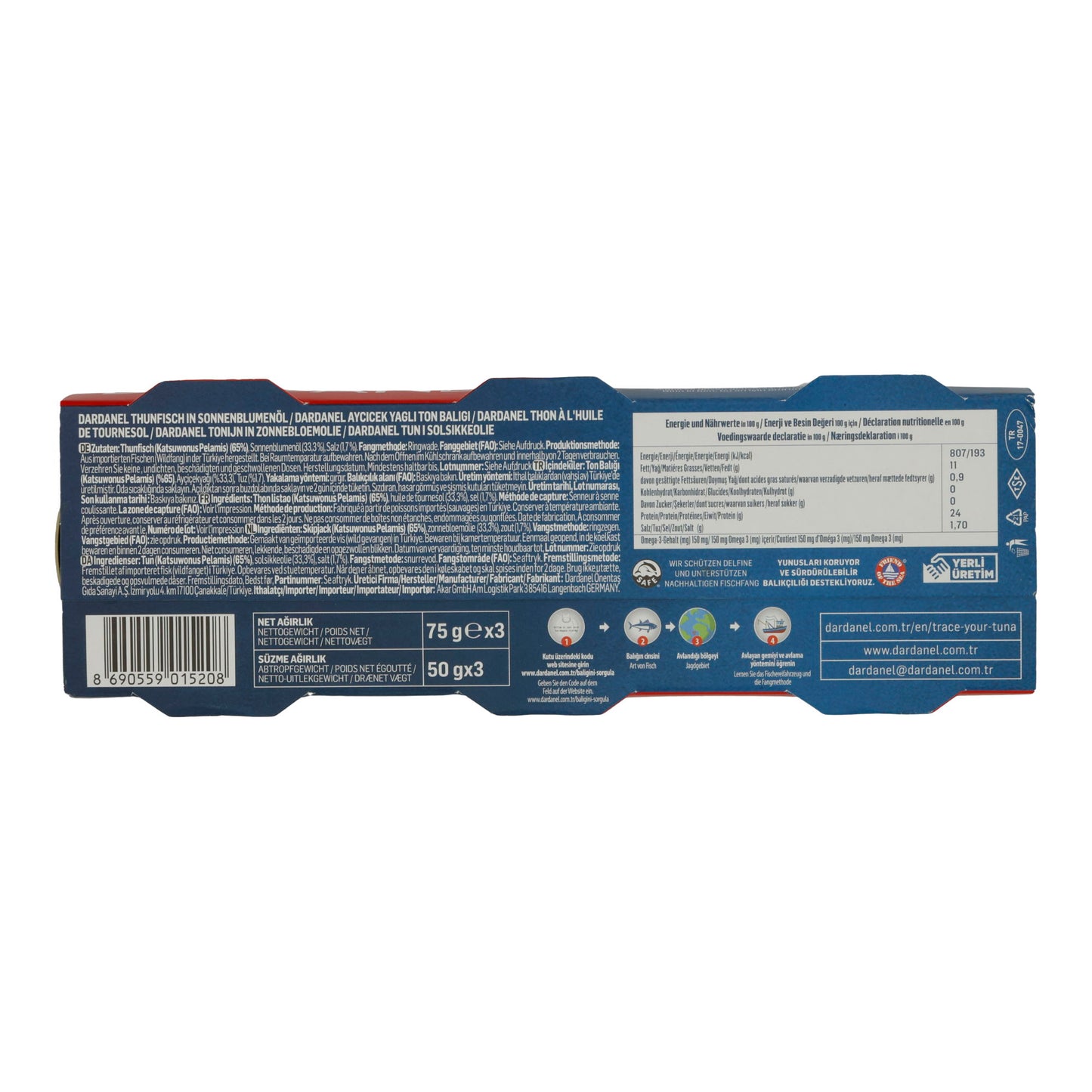 Thunfisch Dardanel | In Sonnenblumenöl | 3 x 75 g Packung