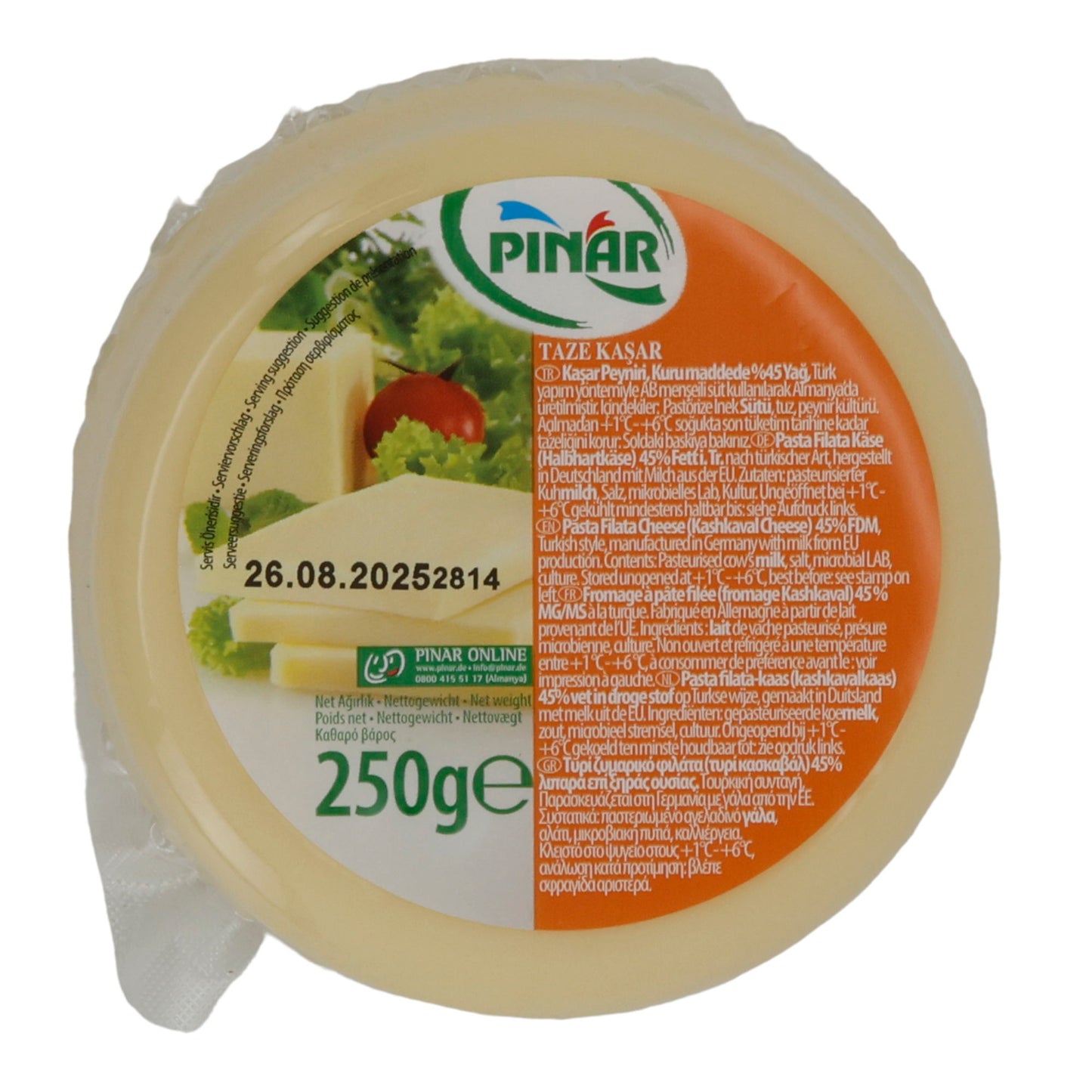 Kaschkaval Cheese Pınar Fresh Kaşar | Cheese | Mild Turkish Kaschkaval Cheese | 250 g