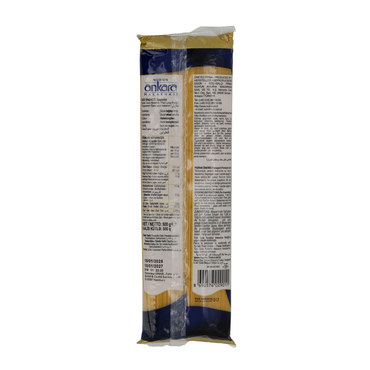 Spaghetti Ankara Ince | dünne Spaghetti aus Hartweizengrieß | Pasta | 500 g Packung NUHUN ANKARA