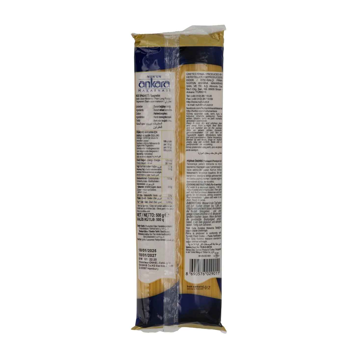 Spaghetti Ankara Ince | dünne Spaghetti aus Hartweizengrieß | Pasta | 500 g Packung NUHUN ANKARA