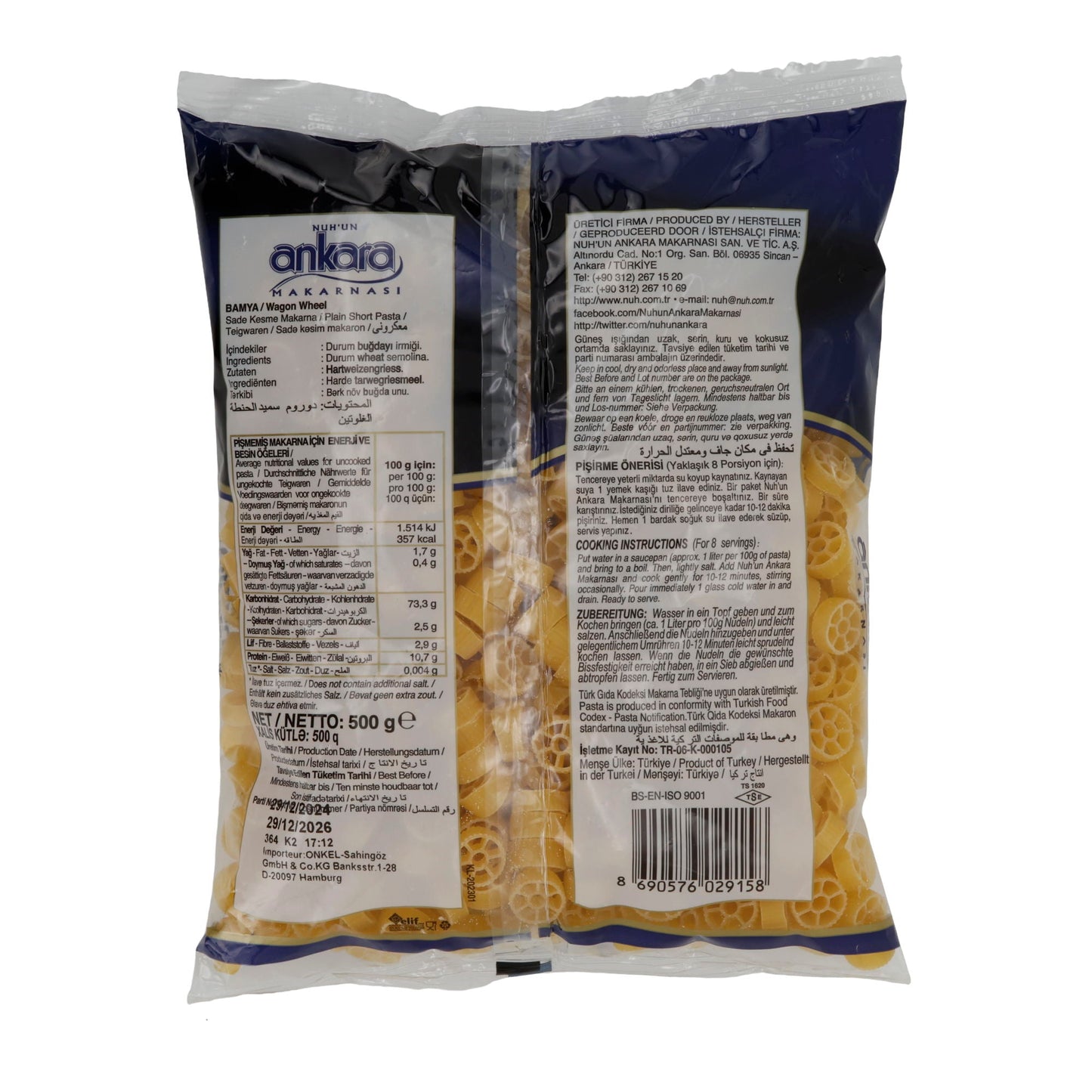 Teigwaren Ankara Makarna | Bamya | Türkische Teigwaren in Wagenradform | 500 g Packung NUHUN ANKARA