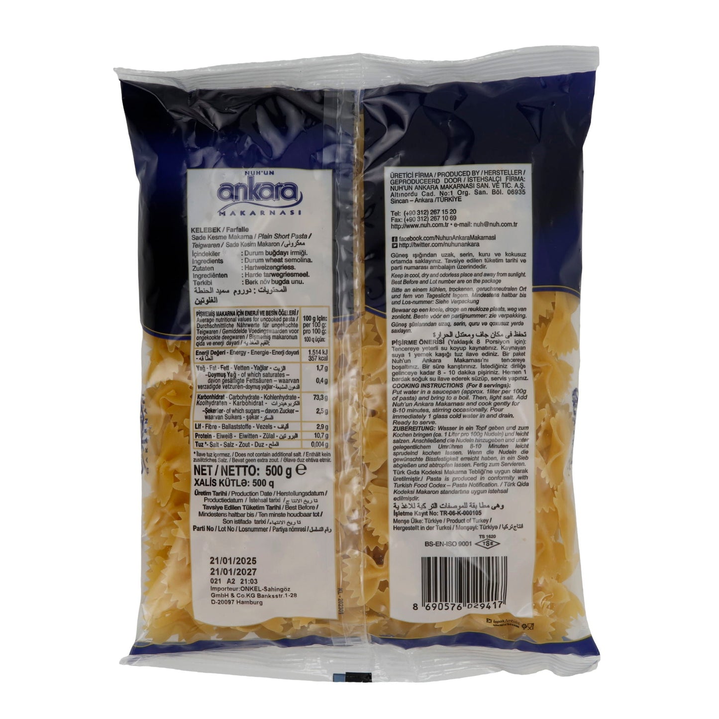 Pasta Ankara Kelebek | Farfalle | Pasta | 500g NUHUN ANKARA