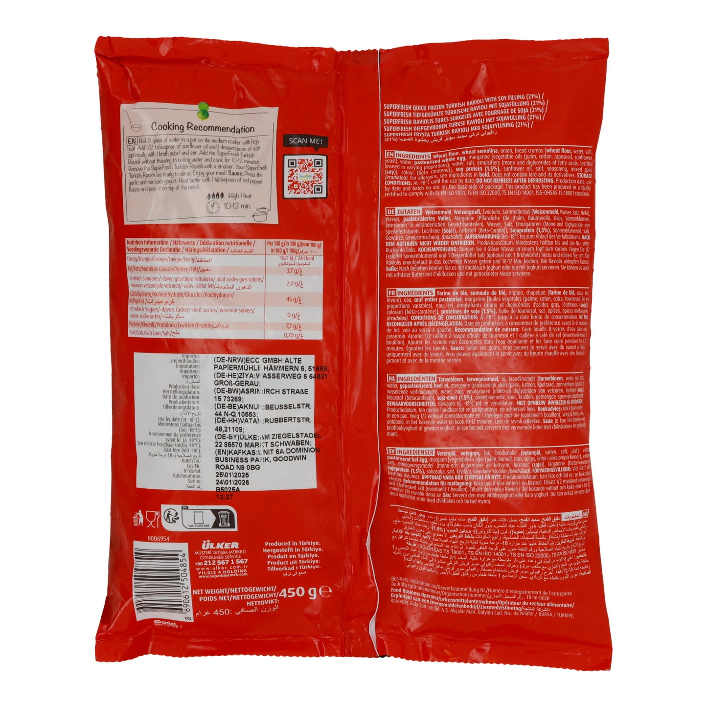Türkische Manti SuperFresh | Ravioli | Mit Sojafüllung, halal, tiefgefroren | 450 g