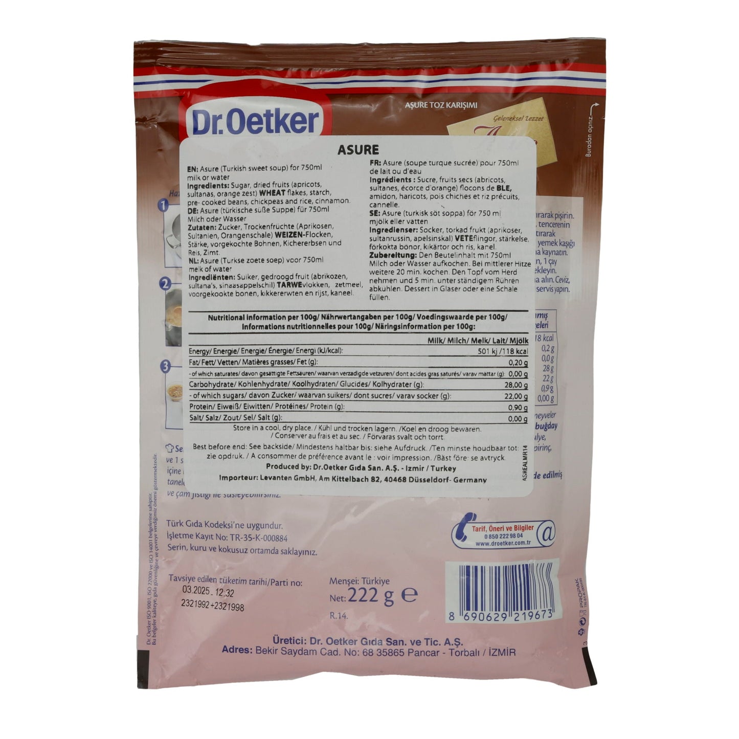 Süßspeise Dr. Oetker | Aşure | Türkische Süßspeise mit Trockenfrüchten und Getreide | 222 g DR. OETKER