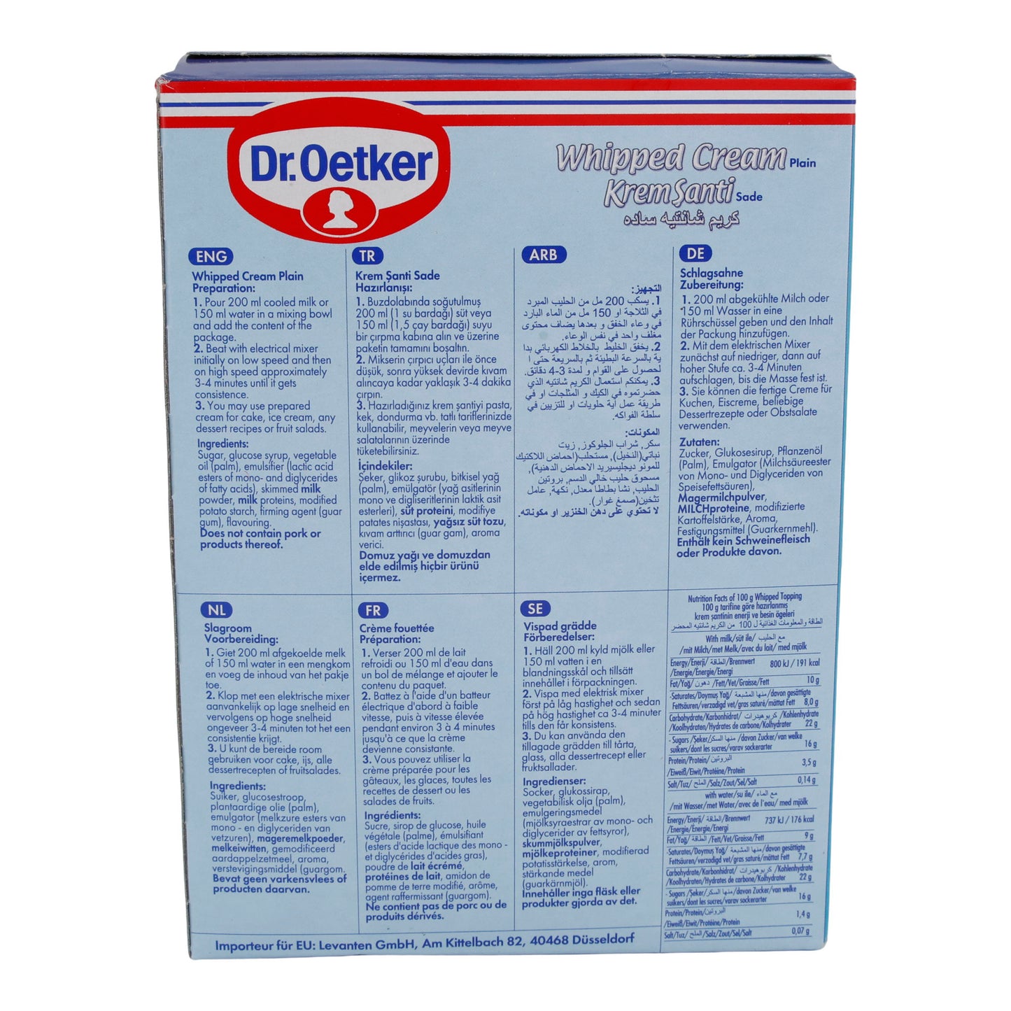 Crème fouettée Dr. Oetker | Whipped Cream (Krem Şanti) | Crémeuse, pour desserts & gâteaux | 300 g