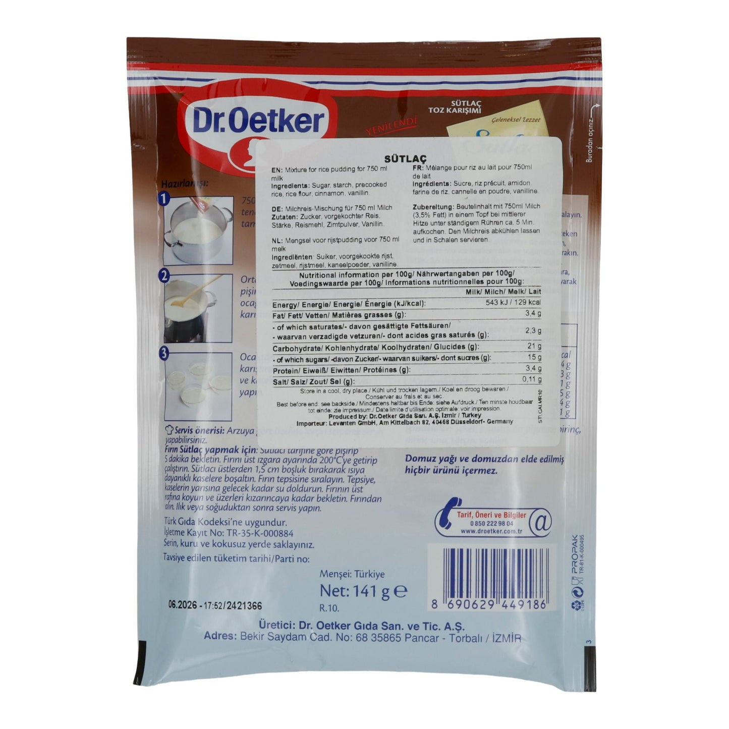 Milchreis Dr. Oetker | Sütlaç | türkischer Milchreis mit Vanille und Zimt | 156 g DR. OETKER