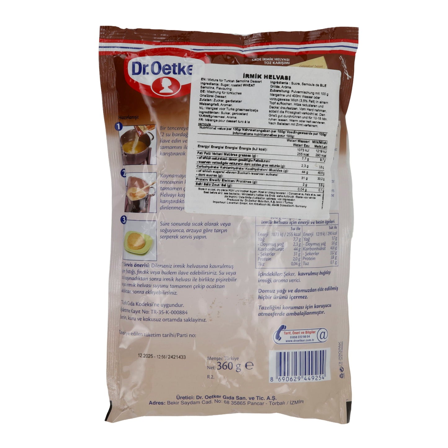 Grießdessert Dr. Oetker İrmik Helvası | Dessert | Türkische Mischung | 360 g | DR. OETKER