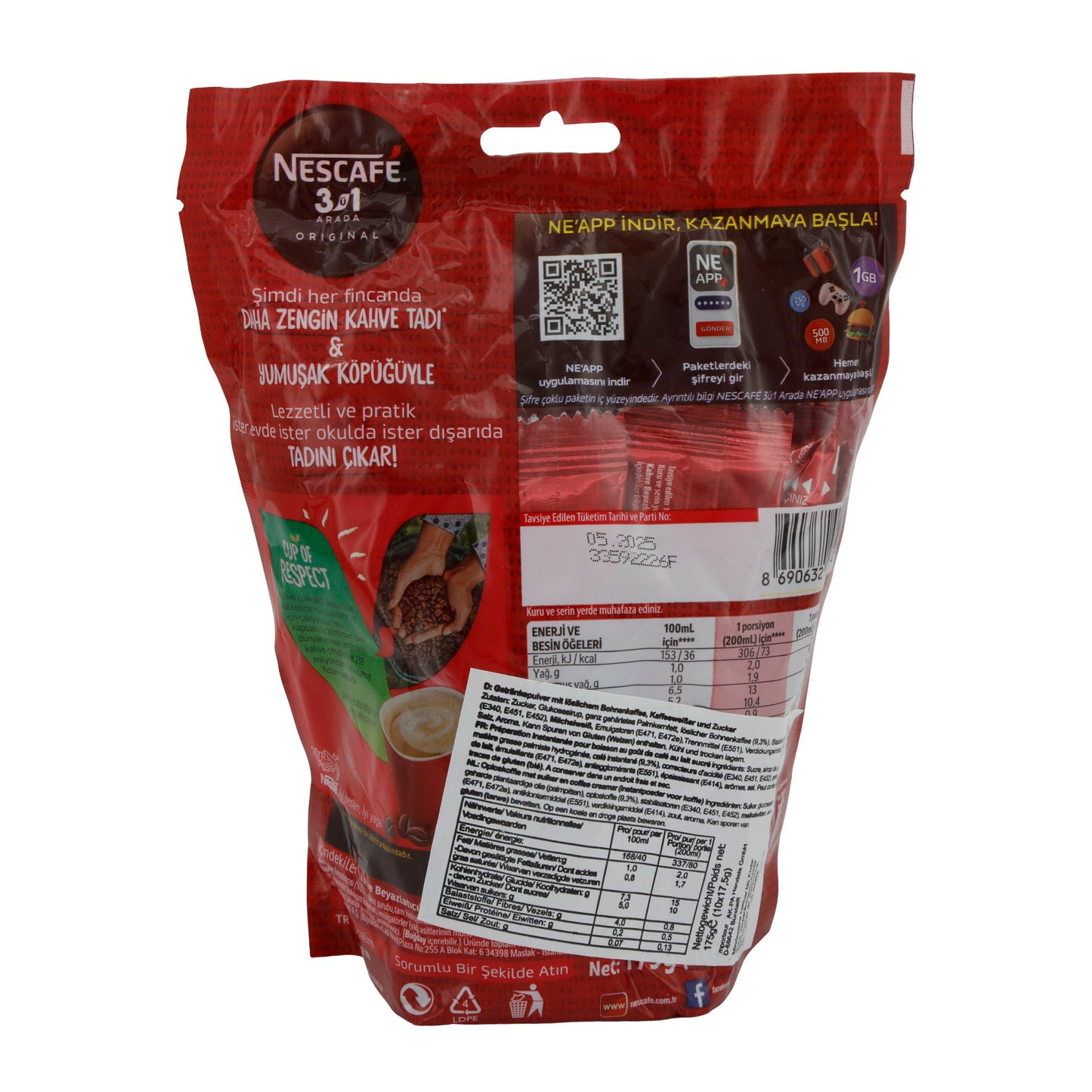 Instantkaffee NESCAFÉ | 3in1 Original | 10er Pack, reichhaltiger Geschmack & weiche Schaumkrone | 175 g