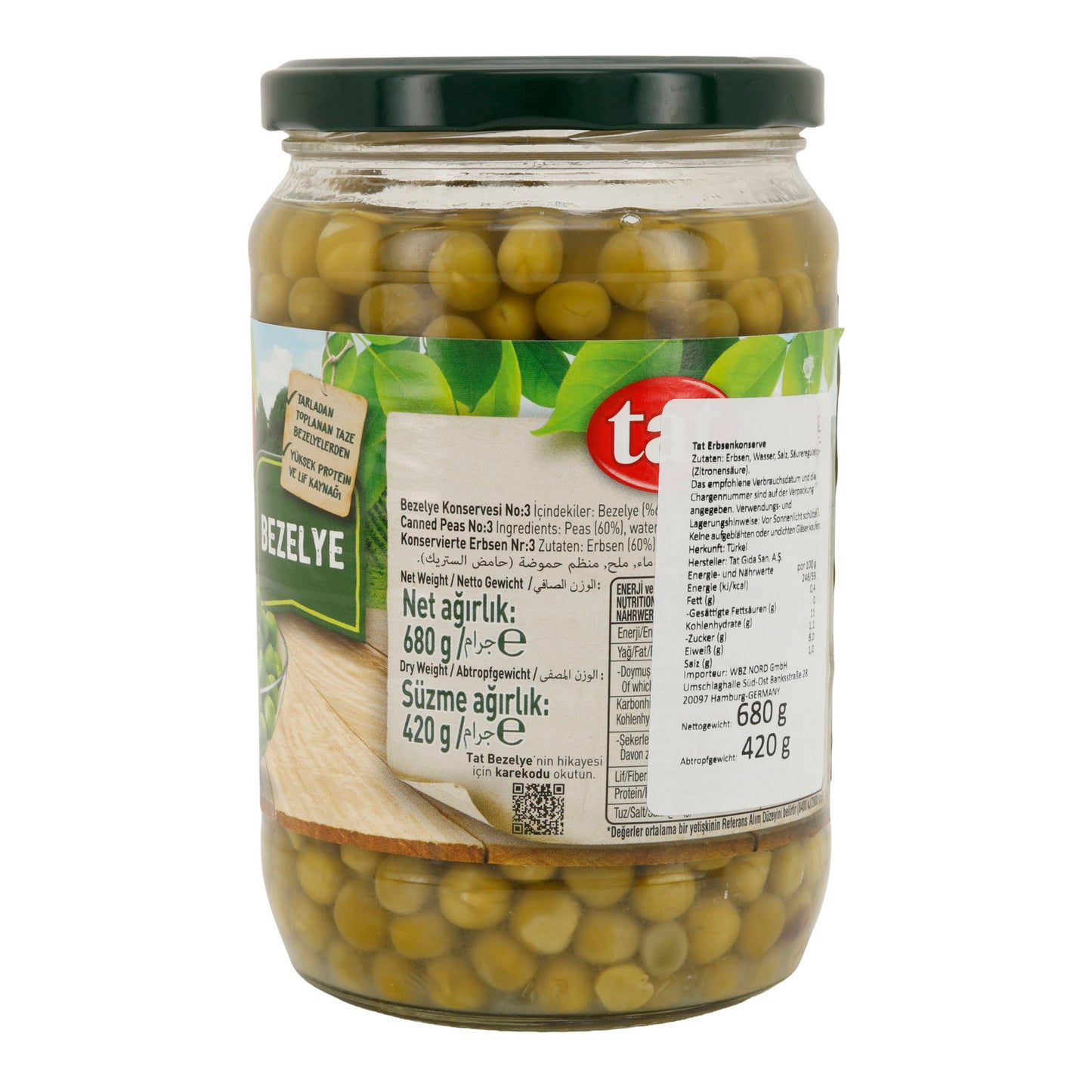 Grüne Erbsen Konserve TAT | Gemüse | Proteinreich & verzehrfertig | 680 g