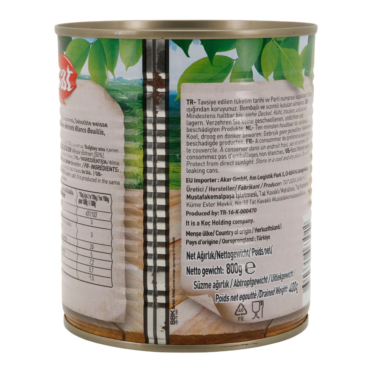Gekochte Weiße Bohnen TAT | Hülsenfrüchte | Proteinreich & ballaststoffreich | 800 g