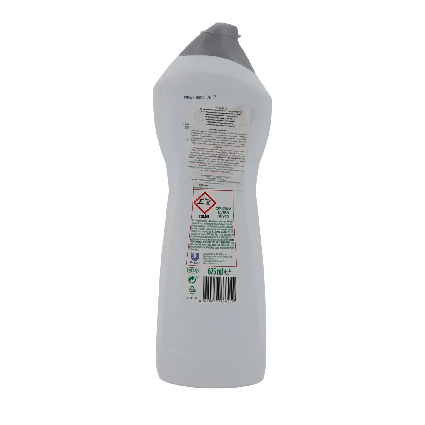 Crème nettoyante Cif Ultra Hygiène Crème Liquide | Produit de nettoyage | Avec chlore pour une propreté hygiénique | 675 ml