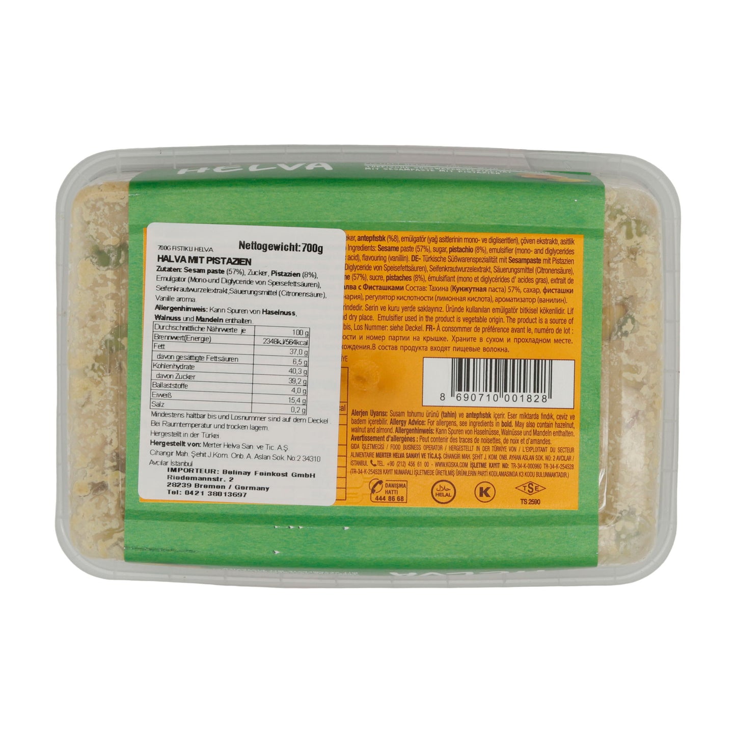 Sesampaste Koska Tahin Helva mit Pistazien | Süßspeise | Traditionelle türkische Süßware | 700 g