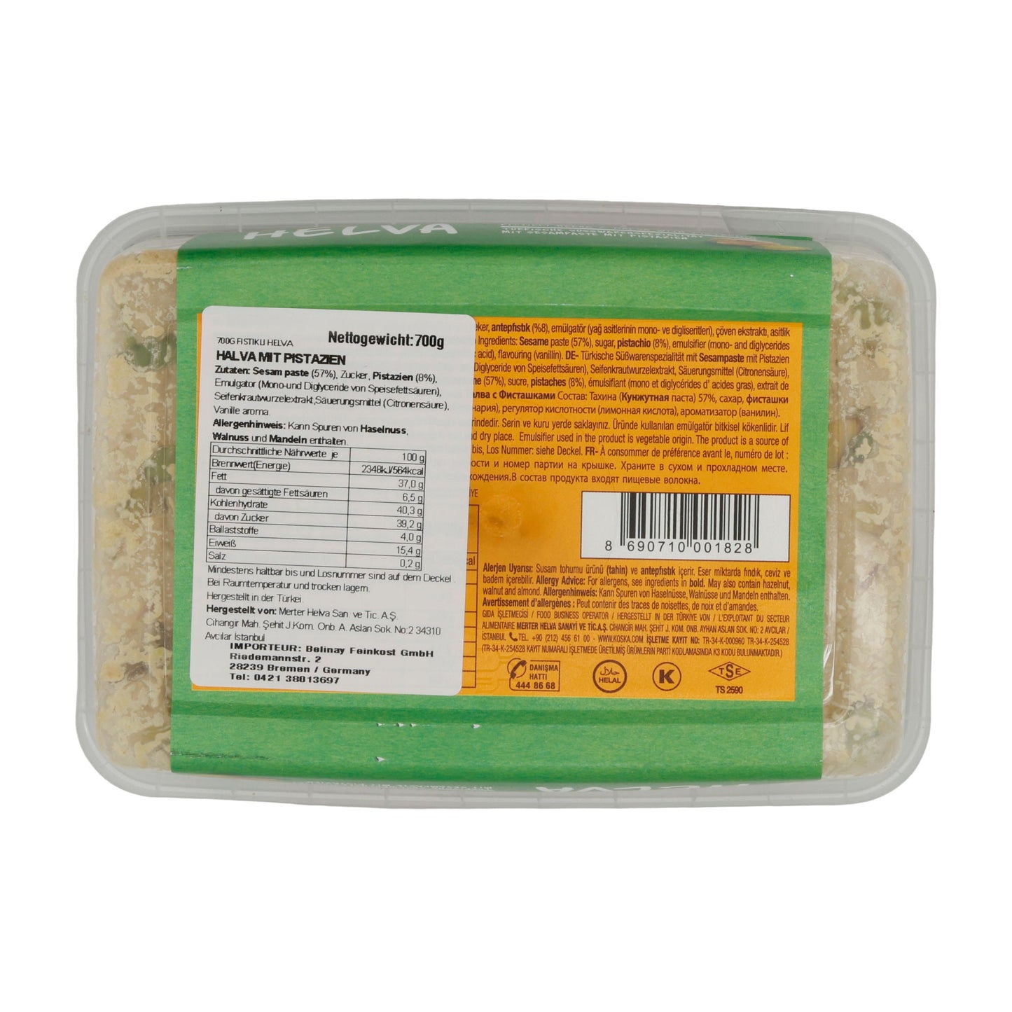 Sesampaste Koska Tahin Helva mit Pistazien | Süßspeise | Traditionelle türkische Süßware | 700 g KOSKA