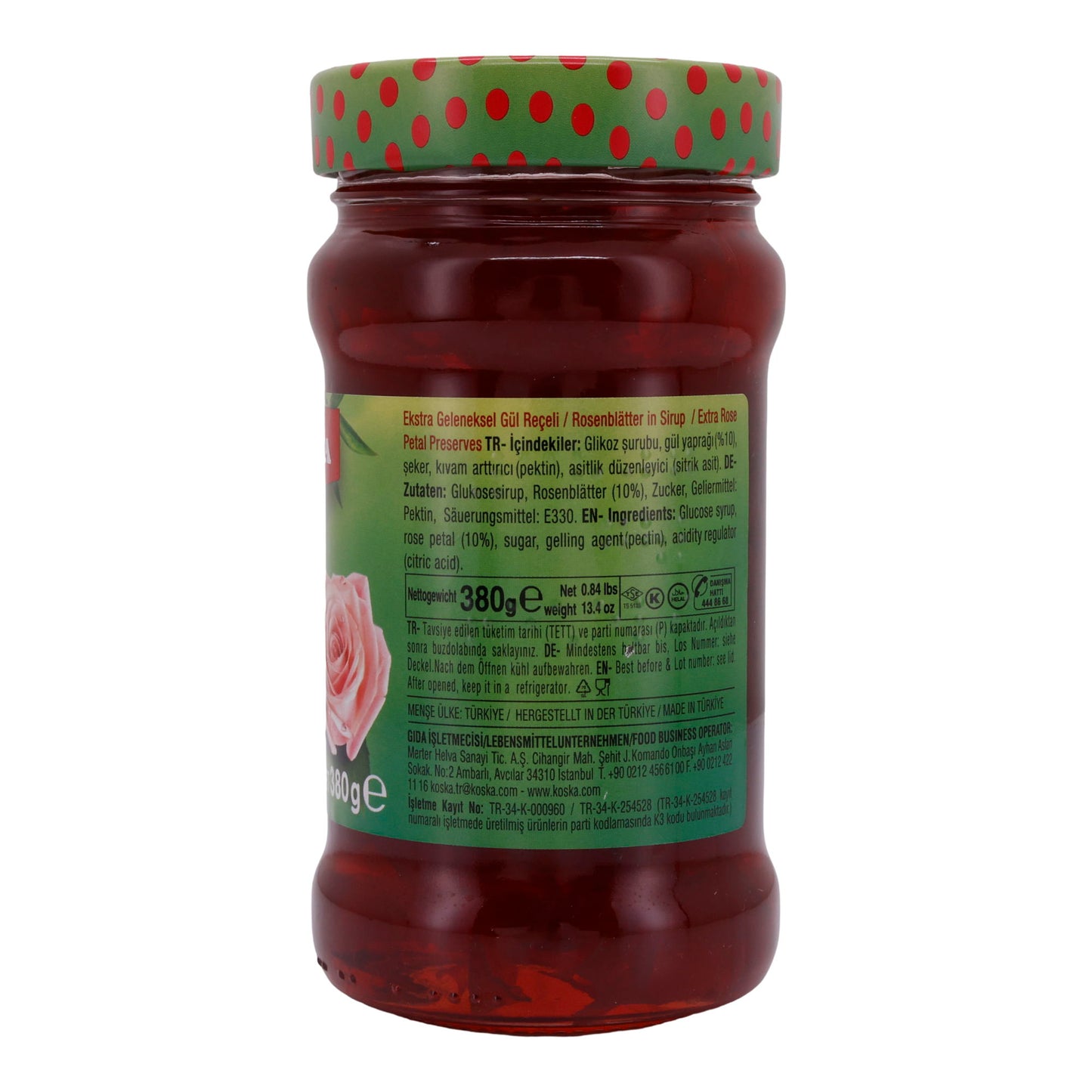 Confiture de roses Koska | Gül Reçeli | Avec des pétales de rose dans du sirop | 380 g