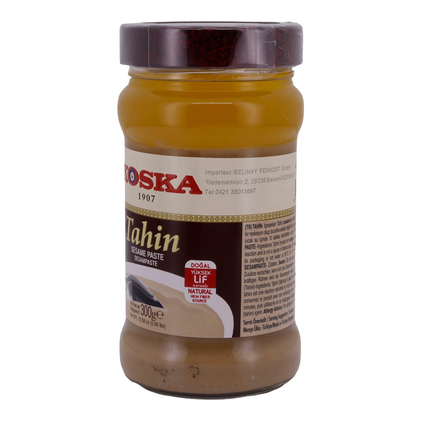 Sesampaste Koska | Dessert oder Brotaufstrich | Tahin, Hochwertig, aus Sesamsamen, hoher Ballaststoffgehalt | 300g
