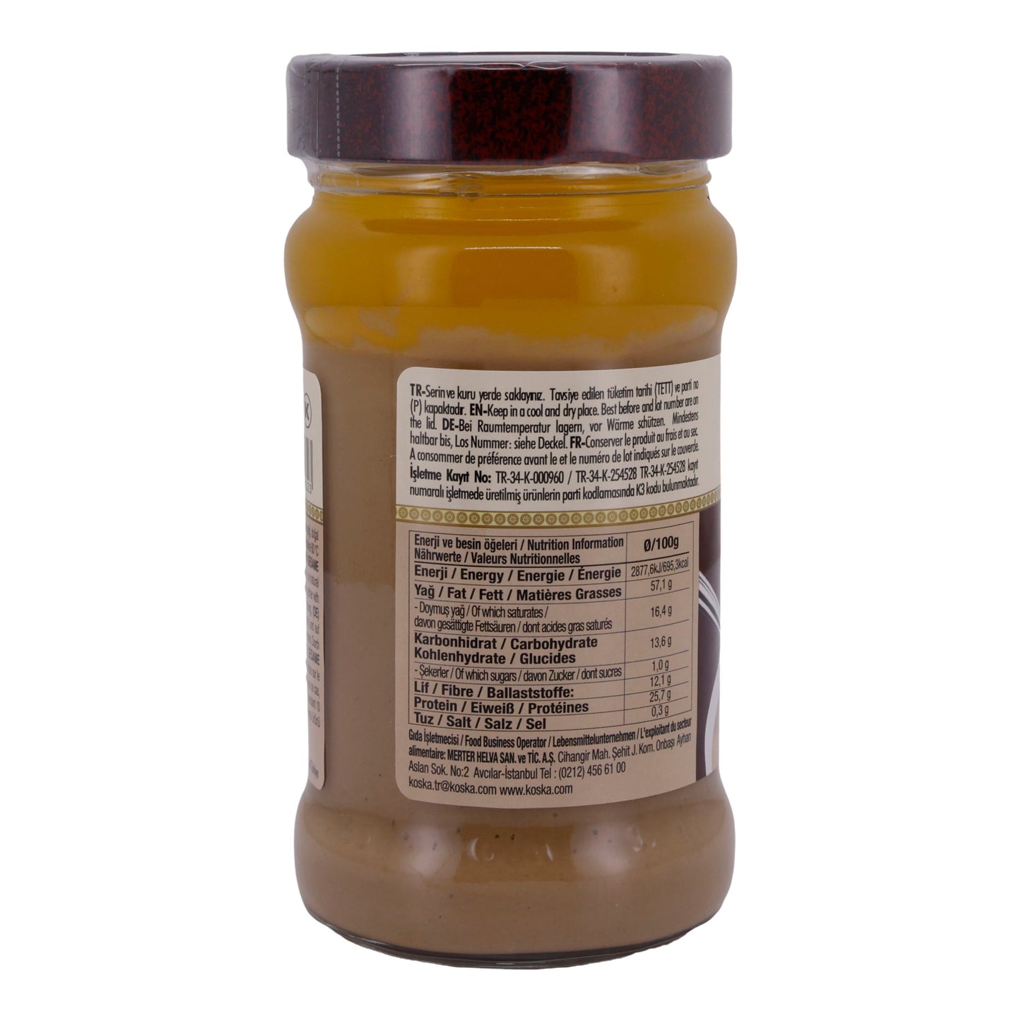 Sesampasta Koska | Dessert of broodbeleg | Tahin, hoogwaardig, van sesamzaad, hoog vezelgehalte | 300g